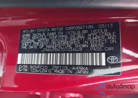 2013 Scion Xd from USA, damaged, VIN JTKKUPB47D1034628